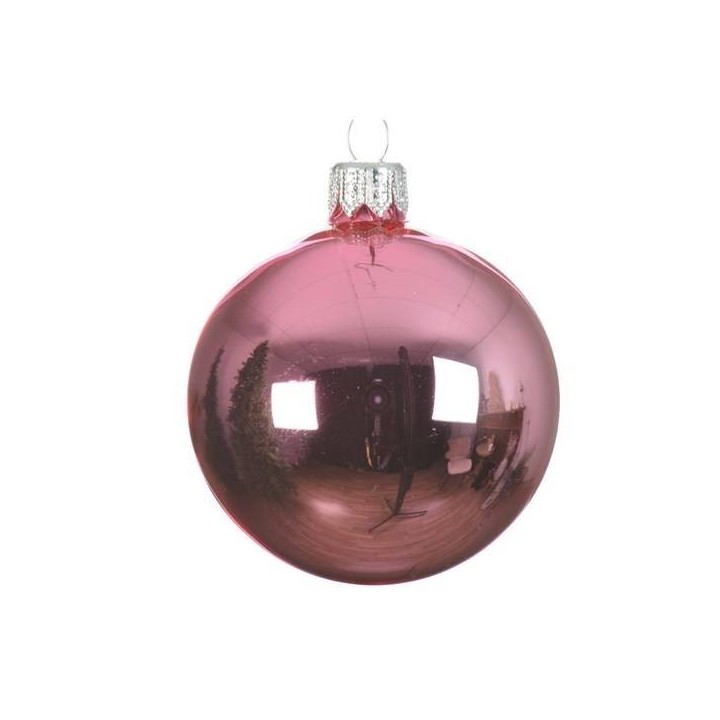 Christbaumkugel Pink, 6er-Set, mundgeblasen Ø6cm