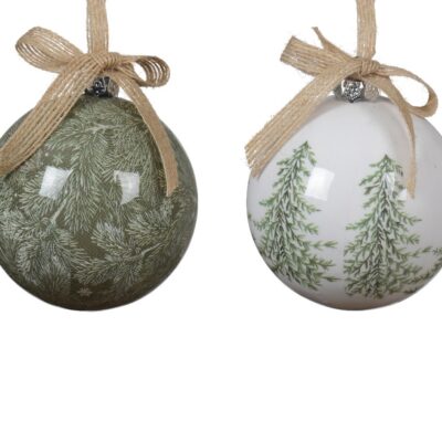 christmas bauble foam glossy fir tree pattern green et white box of 20