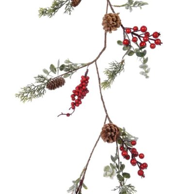 glitter garland red berries pine cones